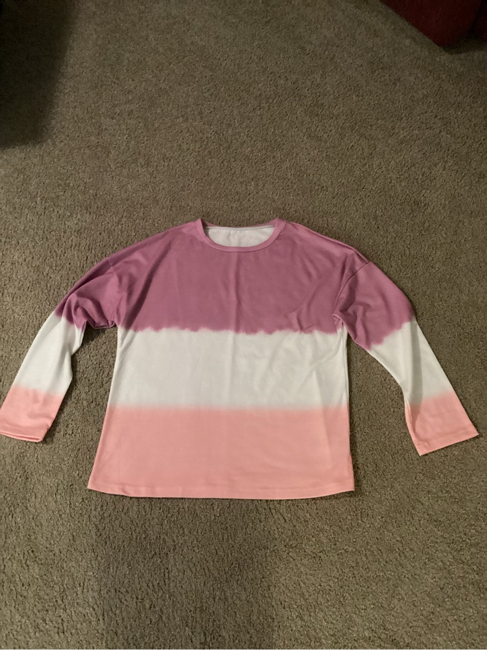SHEIN Pink White Peach Ombre Long Sleeve Blouse